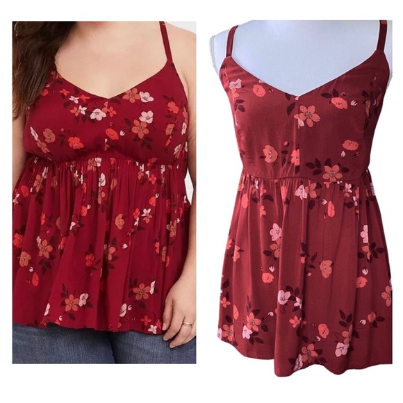 torrid Tops - Torrid Maroon Floral Babydoll Top w/Zipper Sz 1X